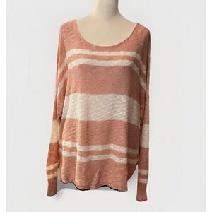 La‎ Miel Sweater Slub Knit Pink White Striped Large Oversized L/S Scoop Neck NWT